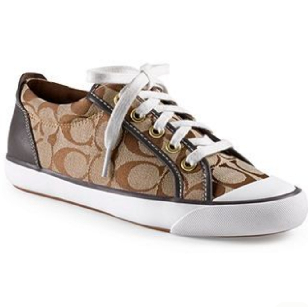 Coach Tan and White Signature Sneakers